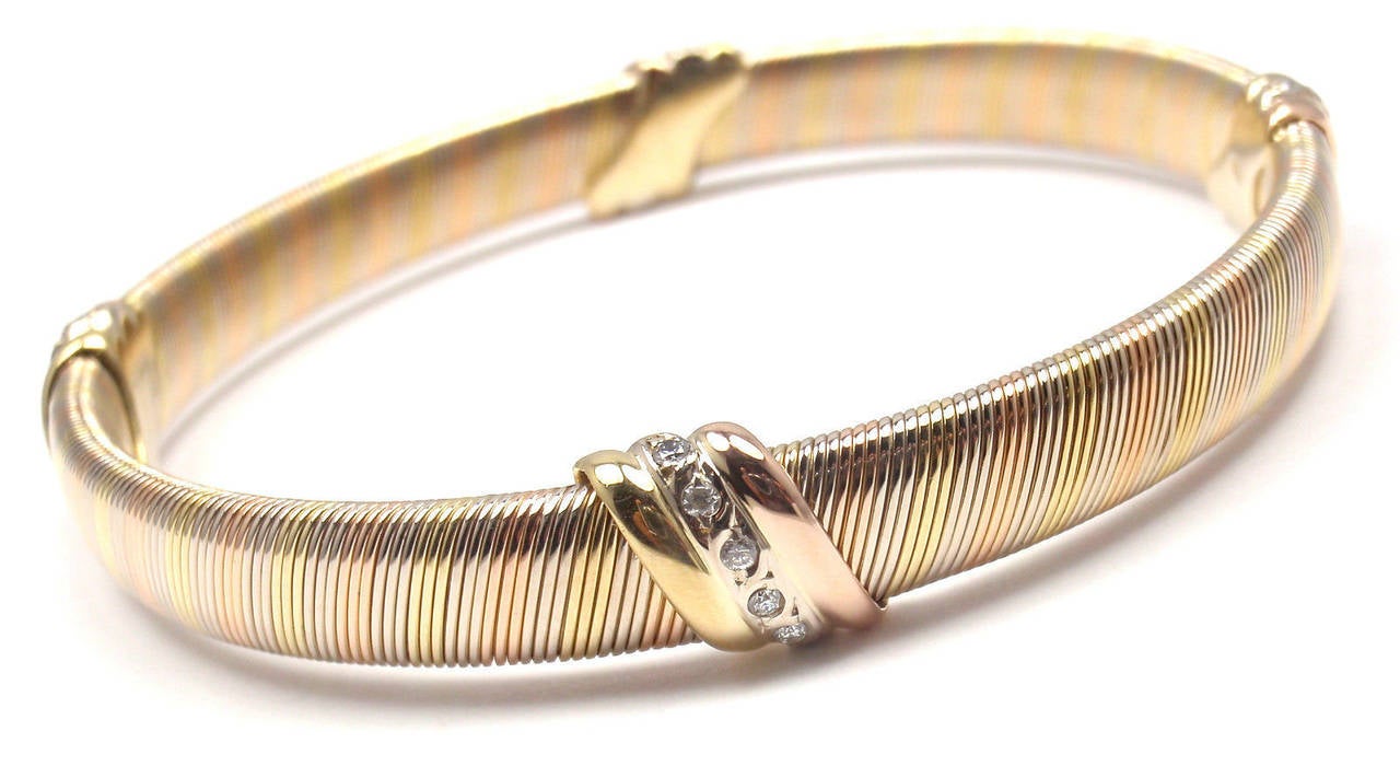 Cartier Diamond Multi Color Gold Bangle Bracelet In New Condition In Holland, PA