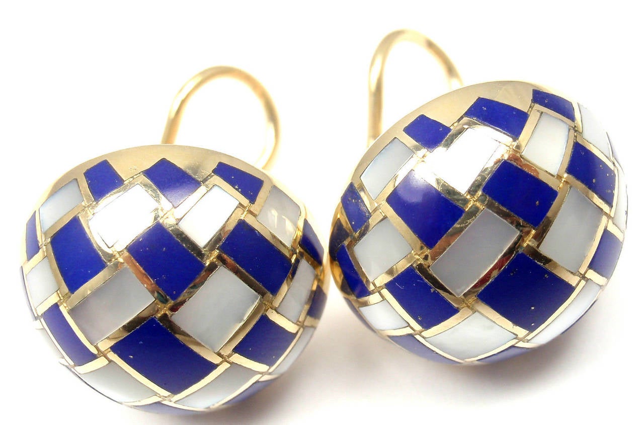 Women's Tiffany & Co Inlaid Lapis Mother Of Pearl Yellow Gold Earrings