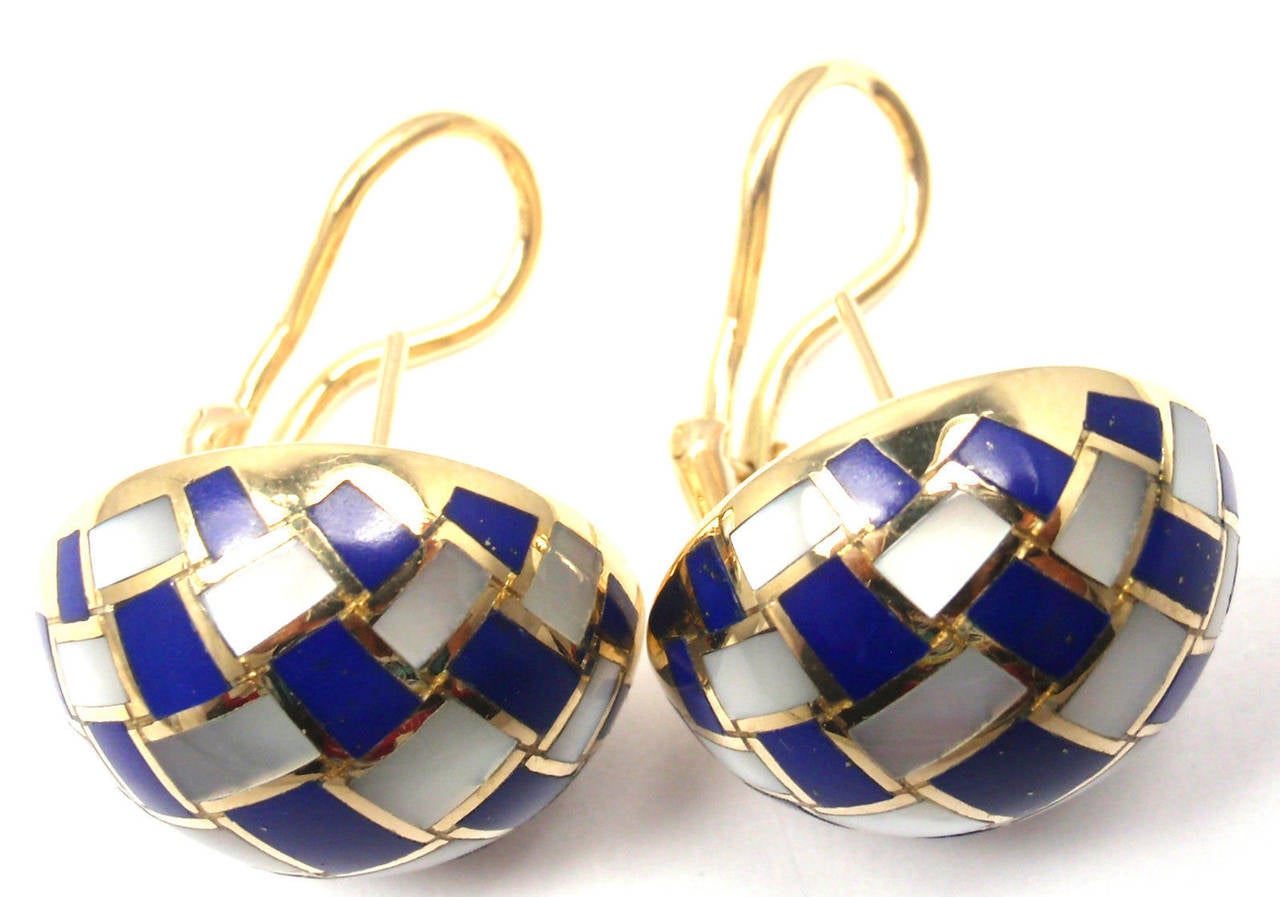 Tiffany & Co Inlaid Lapis Mother Of Pearl Yellow Gold Earrings 3