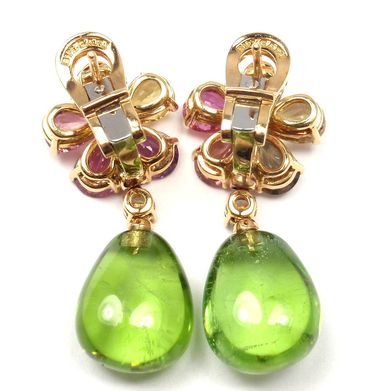 Bulgari Multicolor Shire Peridot Diamond Gold Flower Drop Bulgari Multicolor Shire Peridot Diamond Gold Flower Drop Earrings In New Condition For Southampton