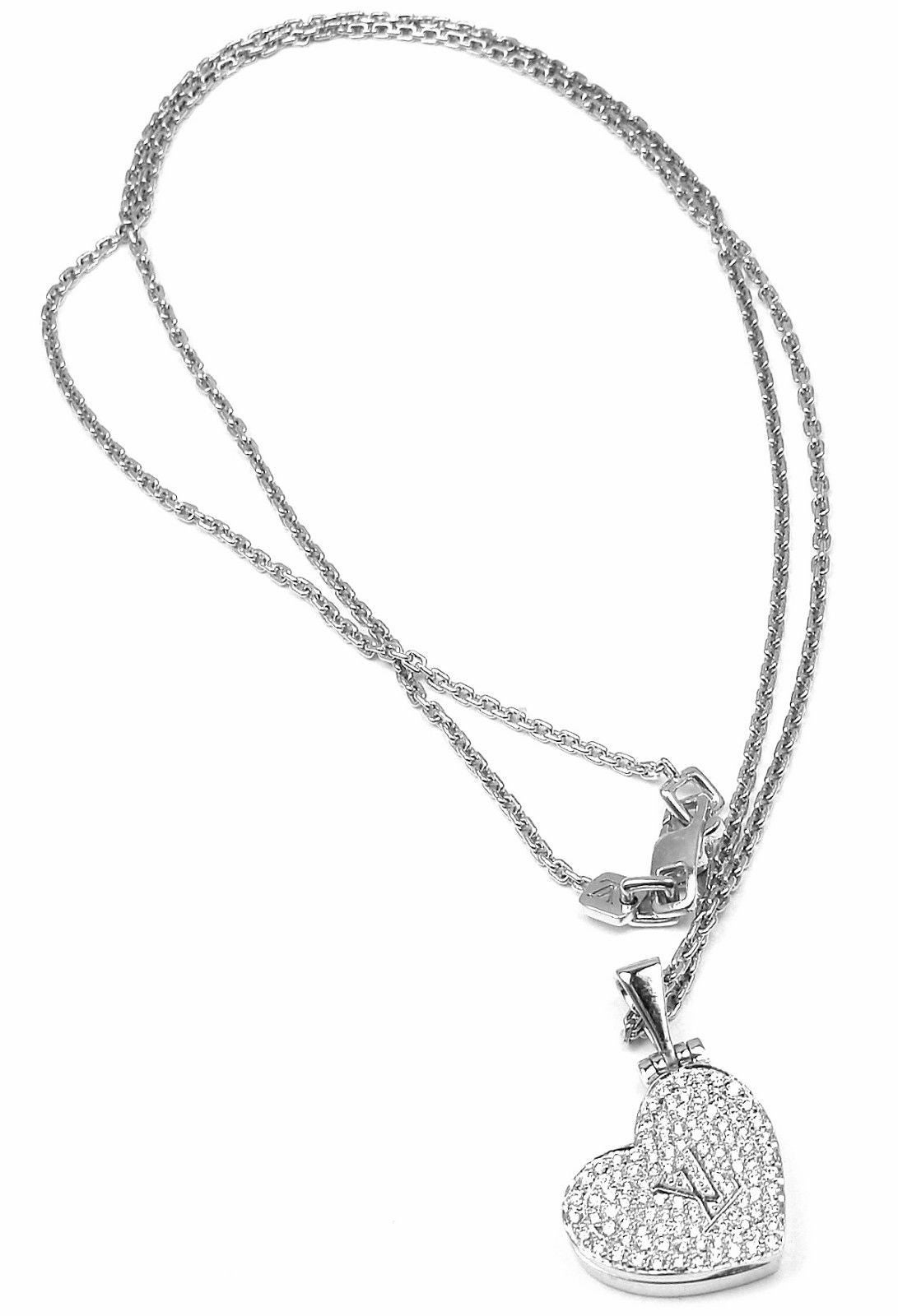 Louis Vuitton Diamond Heart Locket White Gold Pendant Necklace 1