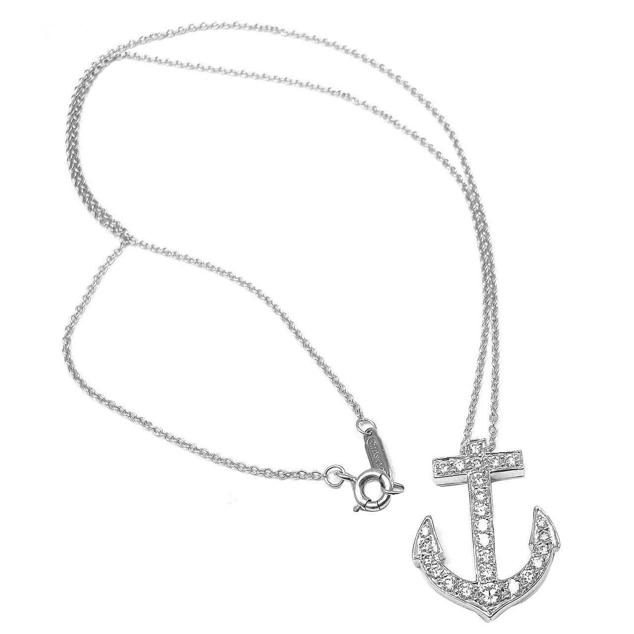 Tiffany and Co. Diamond Platinum Anchor Pendant Necklace at 1stDibs ...