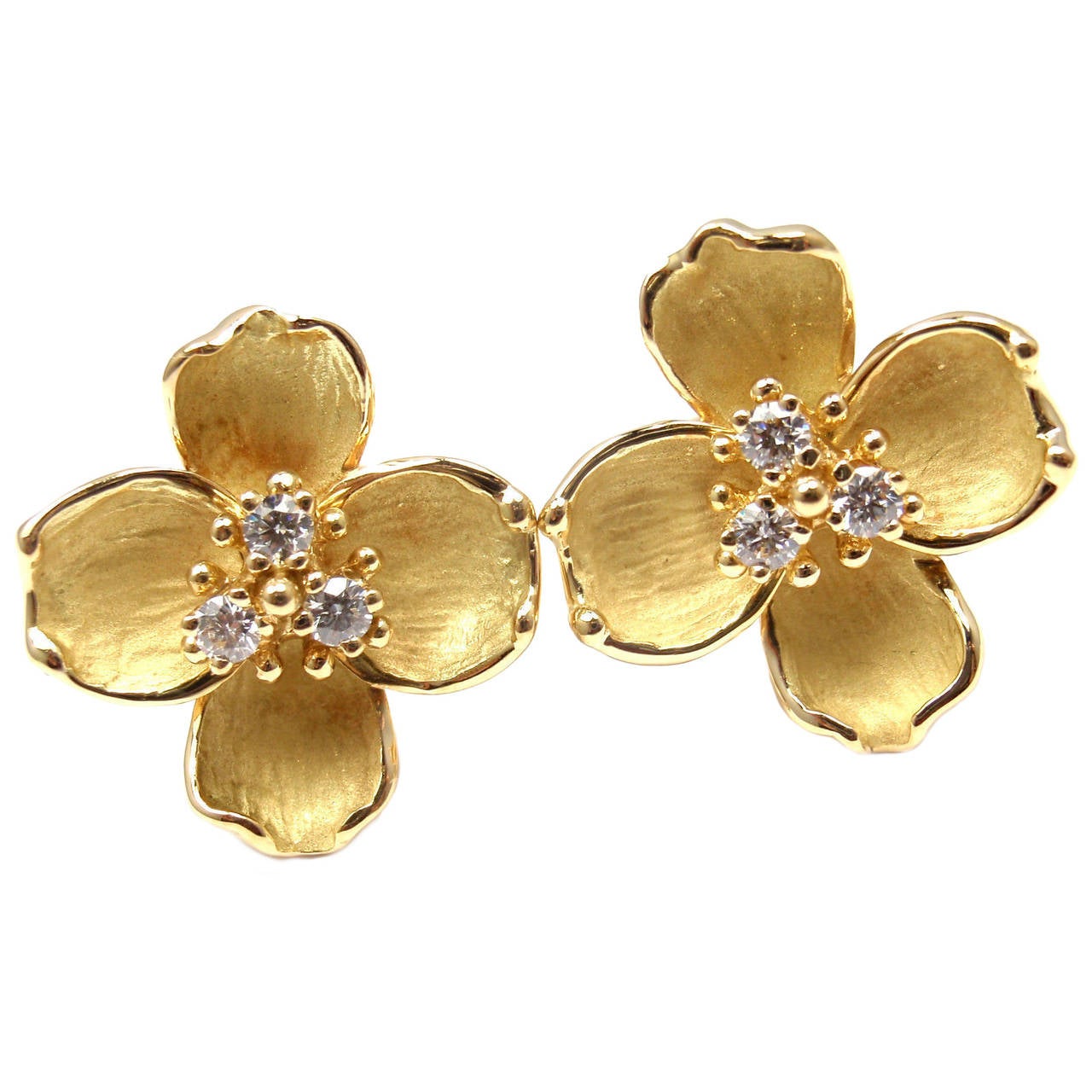 Tiffany & Co. Diamond Gold Dogwood Flower Drop Earrings