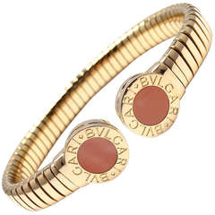 Bulgari Yellow Gold Tubogas Coral Bangle Bracelet