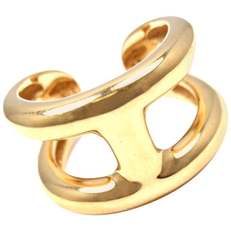 HERMES Large "H" Yellow Gold Ring
