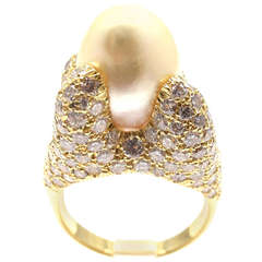 HENRY DUNAY Diamond South Sea Pearl Yellow Gold Ring