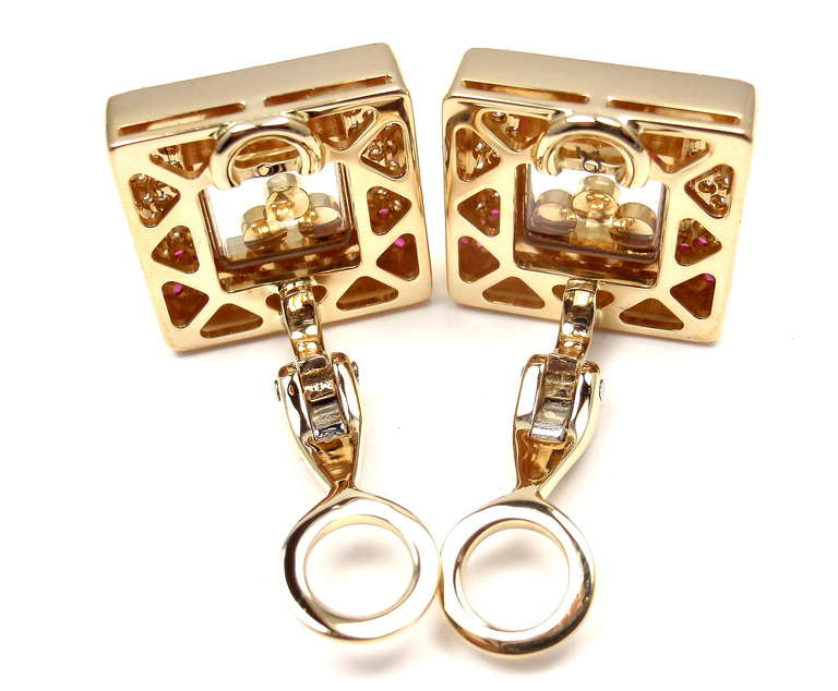 CHOPARD Happy Diamonds Diamond Ruby Sapphire Gold Earrings 3