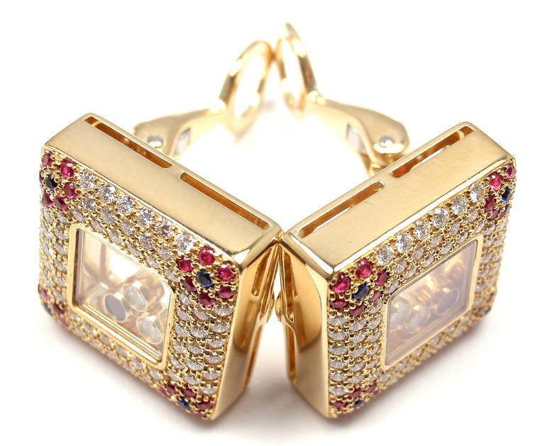 CHOPARD Happy Diamonds Diamond Ruby Sapphire Gold Earrings 7