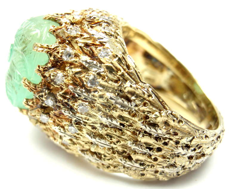 MARIO BUCCELLATI Diamond Carved Emerald Yellow Gold Ring 1