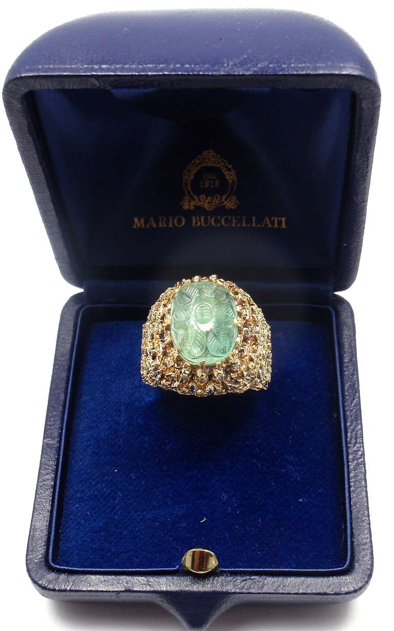 MARIO BUCCELLATI Diamond Carved Emerald Yellow Gold Ring 3