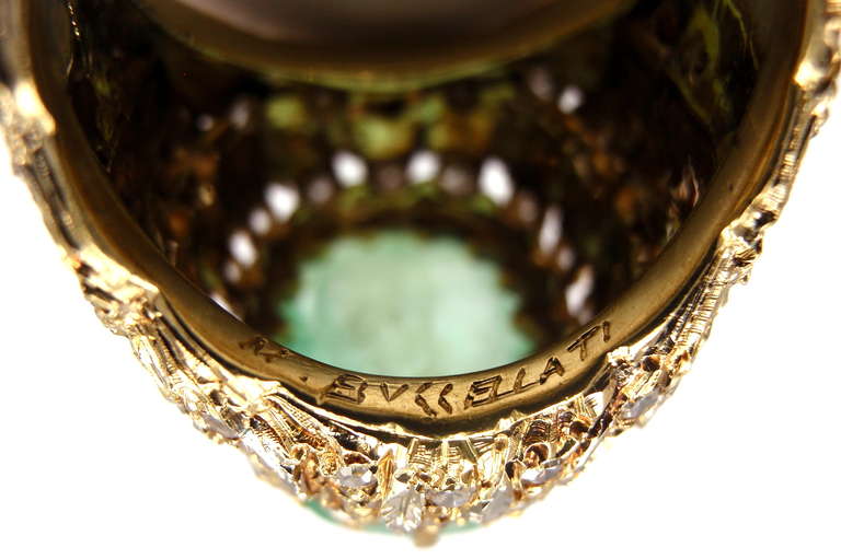 MARIO BUCCELLATI Diamond Carved Emerald Yellow Gold Ring 4