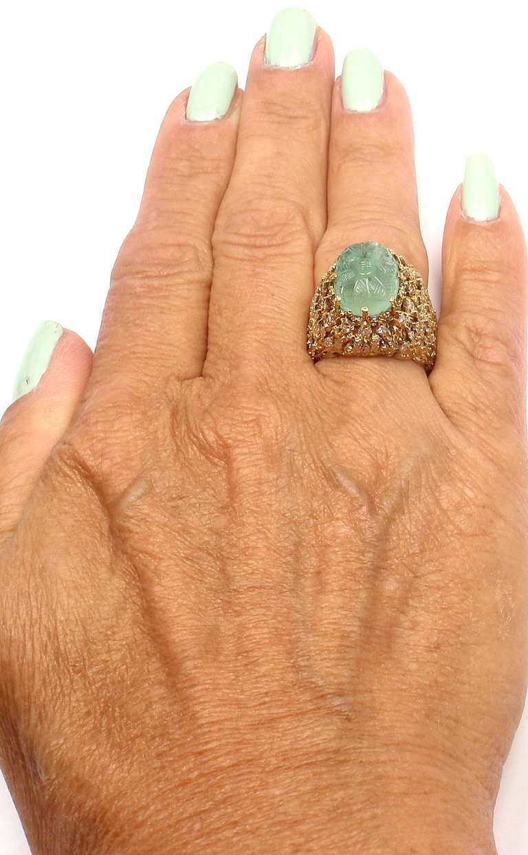 MARIO BUCCELLATI Diamond Carved Emerald Yellow Gold Ring 5
