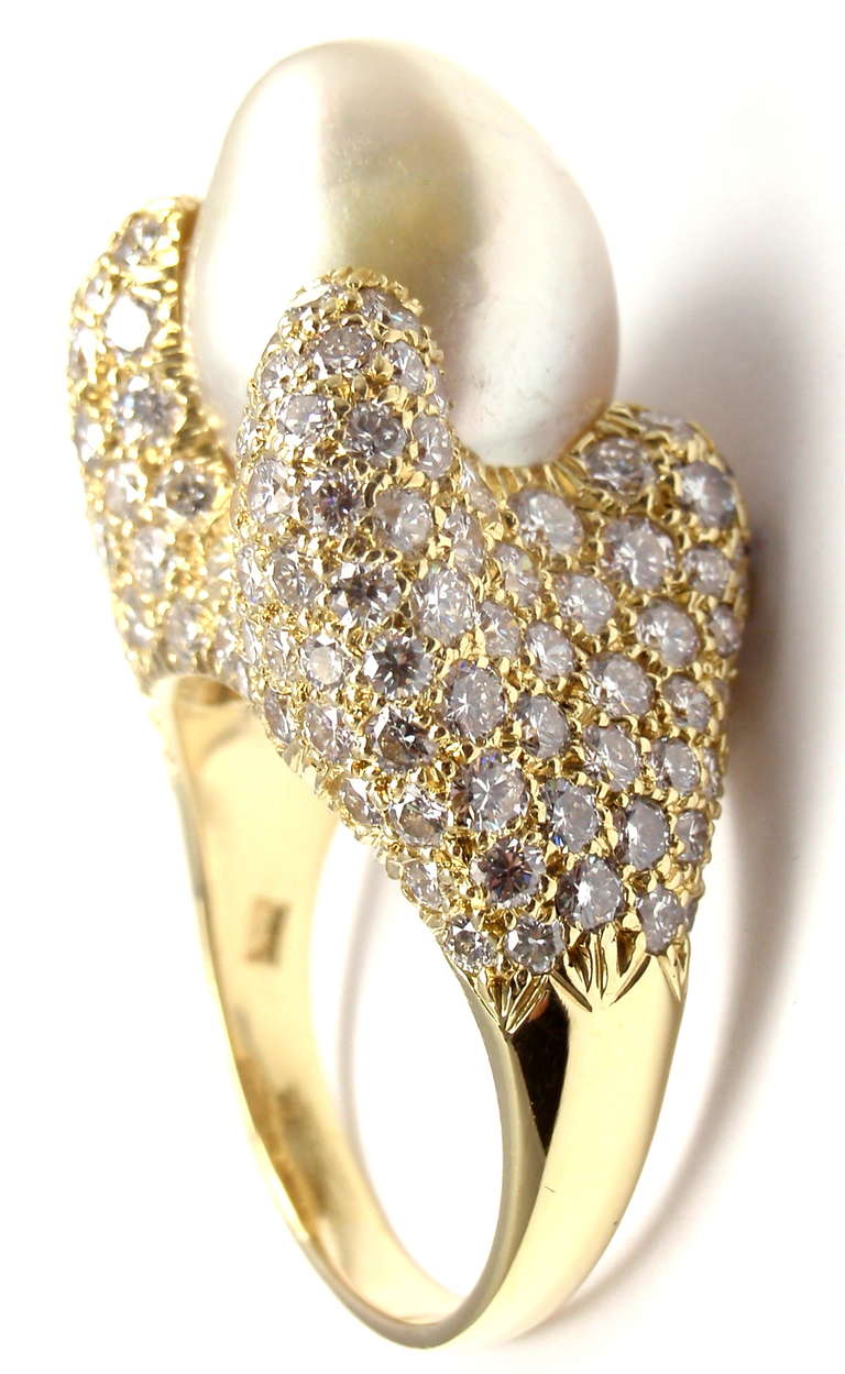 Women's HENRY DUNAY Diamond South Sea Pearl Yellow Gold Ring
