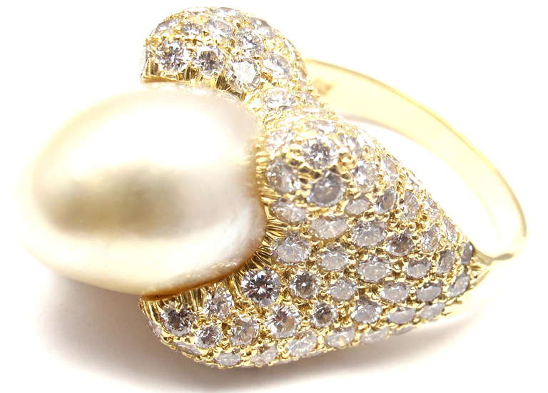 HENRY DUNAY Diamond South Sea Pearl Yellow Gold Ring 3