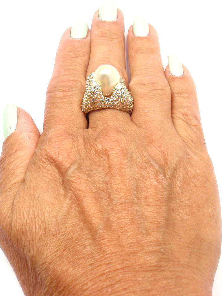 HENRY DUNAY Diamond South Sea Pearl Yellow Gold Ring 6