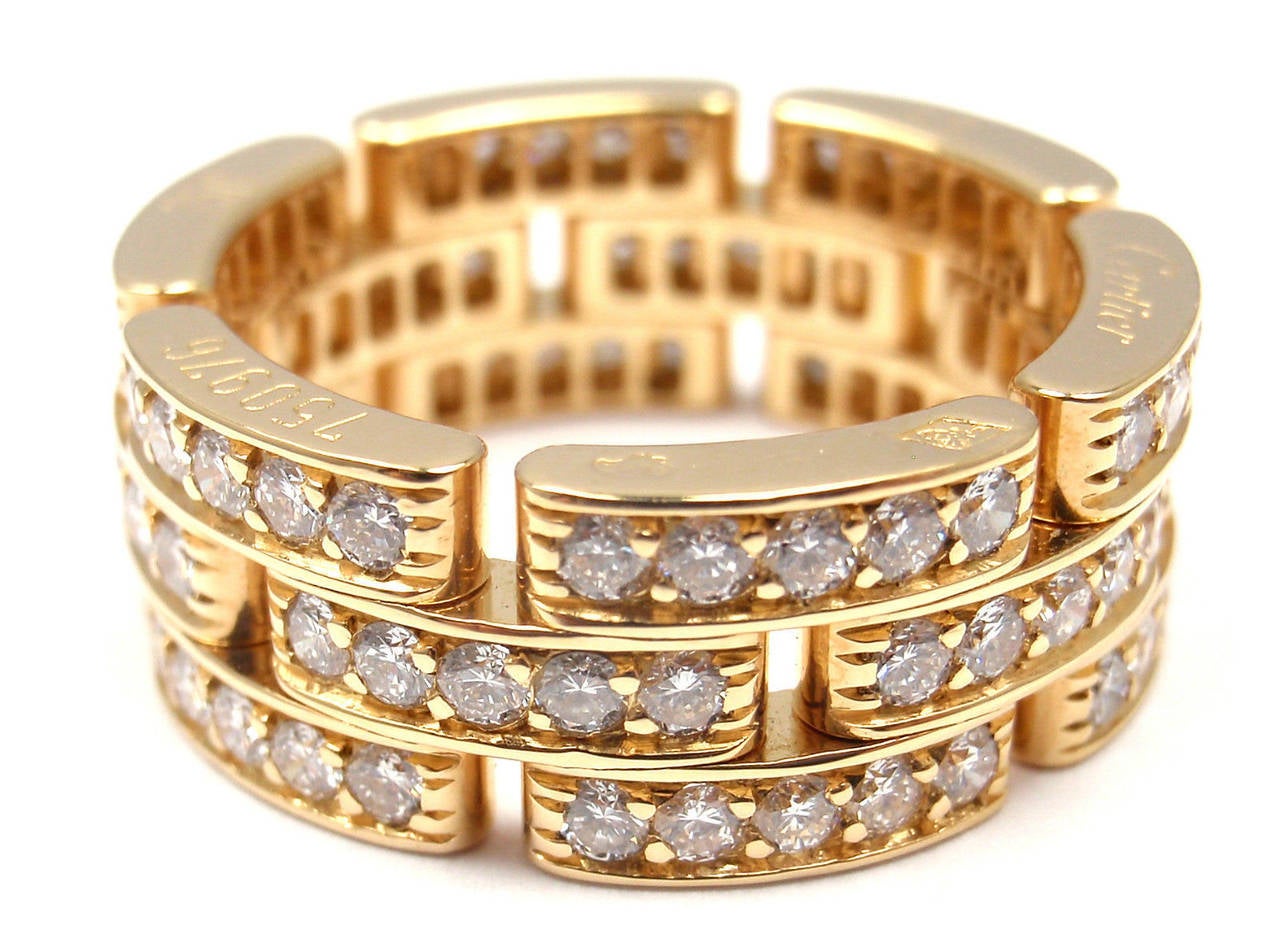 18k Yellow Gold Maillon Panthere Diamond Eternity Band Ring by Cartier.
With 90 round brilliant cut diamonds total weight approx 2.70ct.
Diamonds VVS1 clarity, E color.
This ring comes with Cartier certificate.

Details:
Size: 6 1/4,