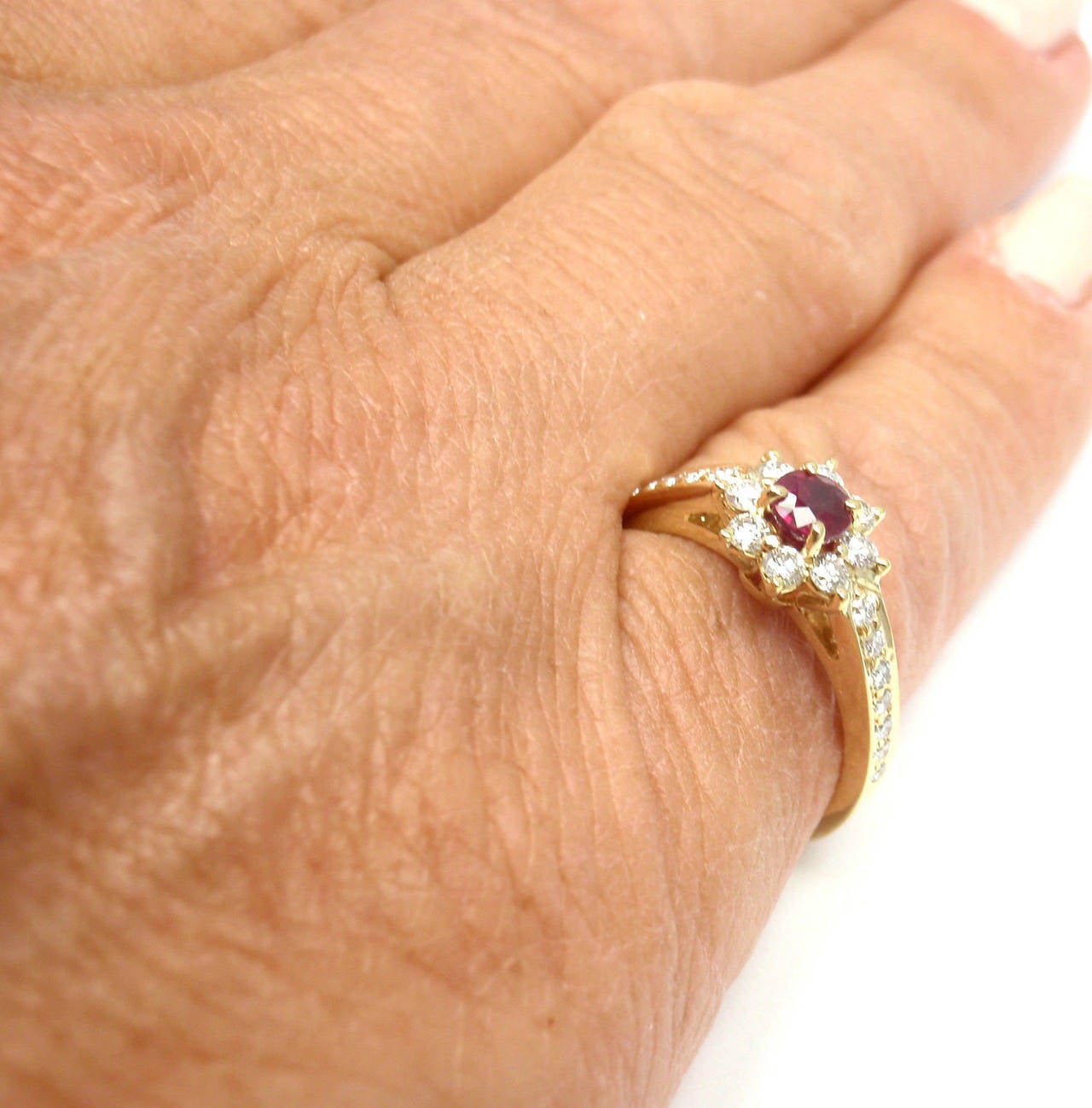 Tiffany & Co. Ruby Diamond Gold Flower Ring 3