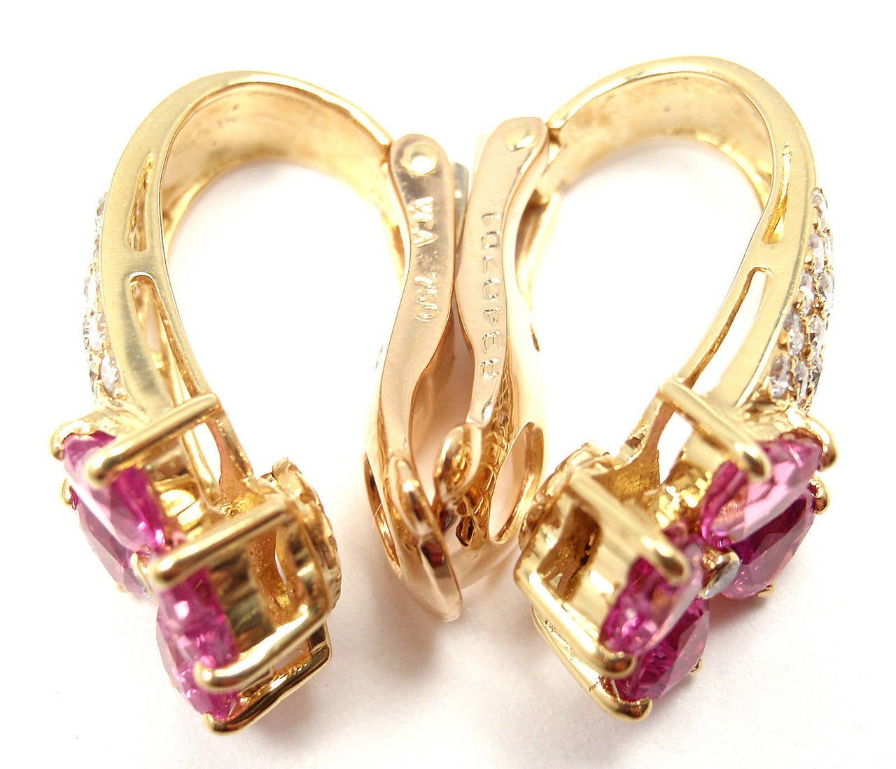 Van Cleef & Arpels Pink Sapphire Diamond Gold Flower Earrings 1