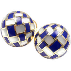 Tiffany & Co Inlaid Lapis Mother Of Pearl Yellow Gold Earrings