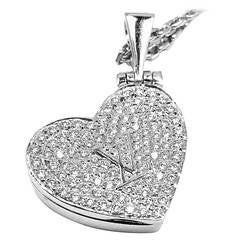 Vintage Louis Vuitton Diamond Heart Locket White Gold Pendant Necklace