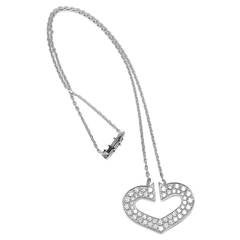 Retro Cartier Large Diamond Heart White Gold Necklace
