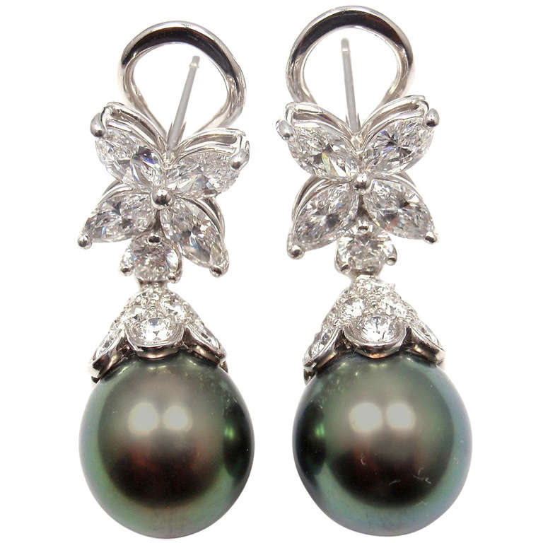 Tiffany and Co. "Victoria" Diamond and Tahitian Pearl Platinum Earrings at  1stDibs | tiffany victoria pearl earrings, victoria diamond, tiffany  victoria pearl and diamond earrings