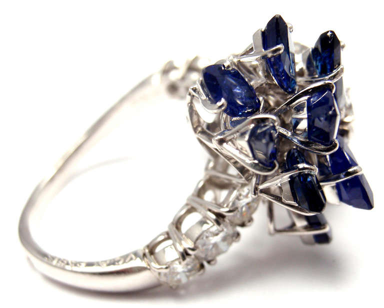 Van Cleef & Arpels Butterfly Sapphire Diamond Platinum Ring In New Condition In Holland, PA