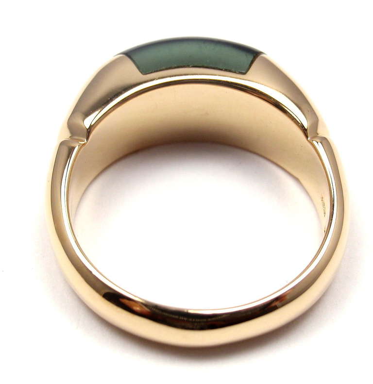 Bulgari Green Tourmaline Yellow Gold Band Ring In New Condition In Holland, PA