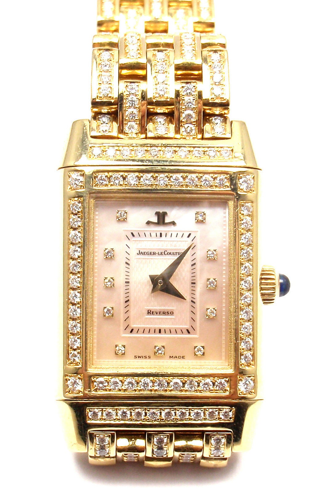 18k Yellow Gold Diamond Jaeger-Lecoultre Reverso Lady's Watch 

This watch is unworn and comes with all the papers and a box.

Brand:  Jaeger-Lecoultre

Reference:  Reverso 267.1.86

Bracelet/Strap:  18k Yellow Gold pave diamond bracelet
