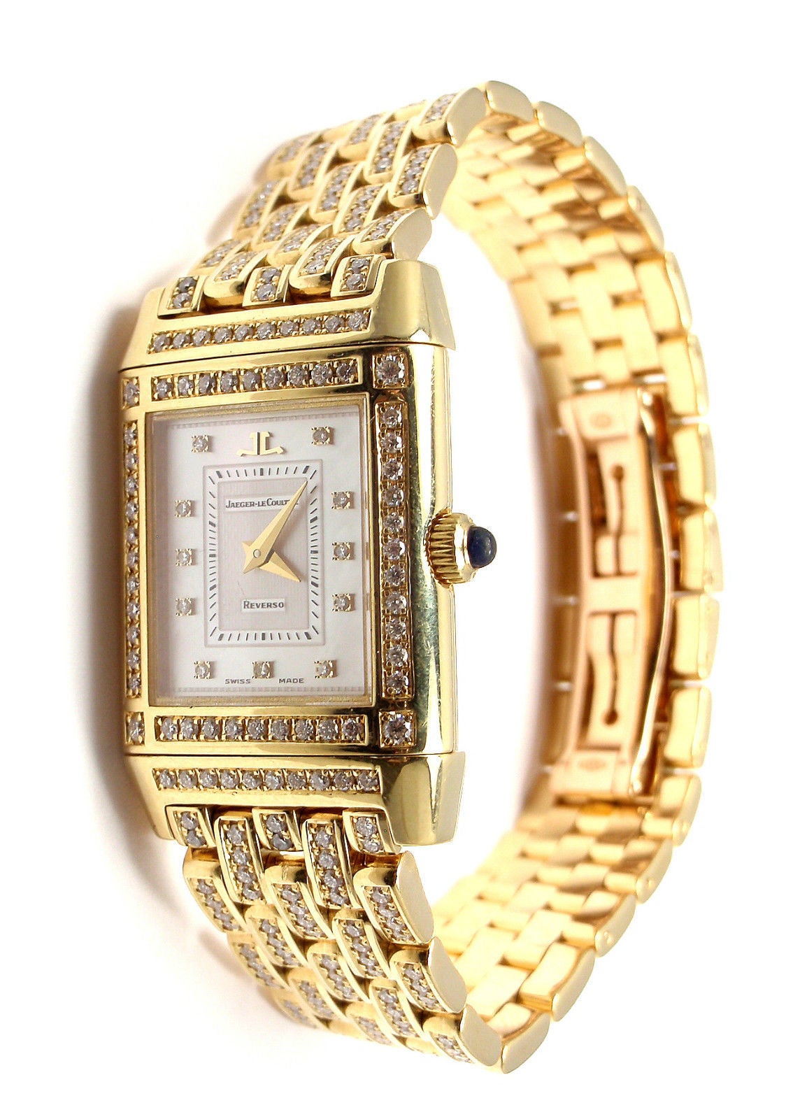 Jaeger-Lecoultre Lady's Yellow Gold Diamond Reverso Wristwatch Ref 267.1.86 In New Condition In Holland, PA