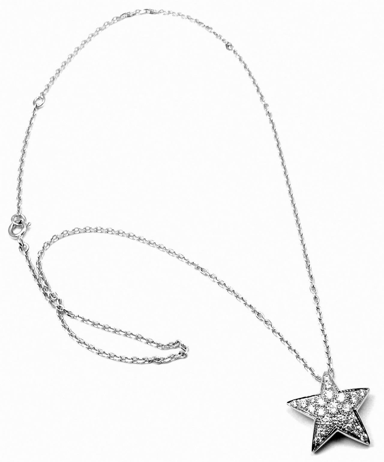 18k White Gold Diamond Comete Star Pendant Necklace by Chanel.
With 22 Diamonds, VVS1 Clarity, F Color. Total Diamond Weight: .80CT. 

Details:
Length: 16