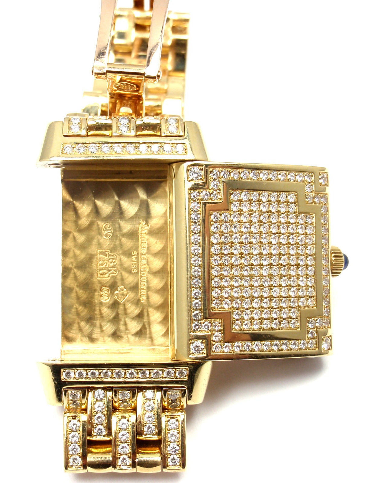 Jaeger-Lecoultre Lady's Yellow Gold Diamond Reverso Wristwatch Ref 267.1.86 4