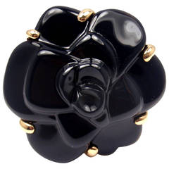 Chanel Camellia Large Fleur Agate Noire Bague Or