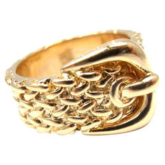 Hermes Wide Buckle Gold Band Ring