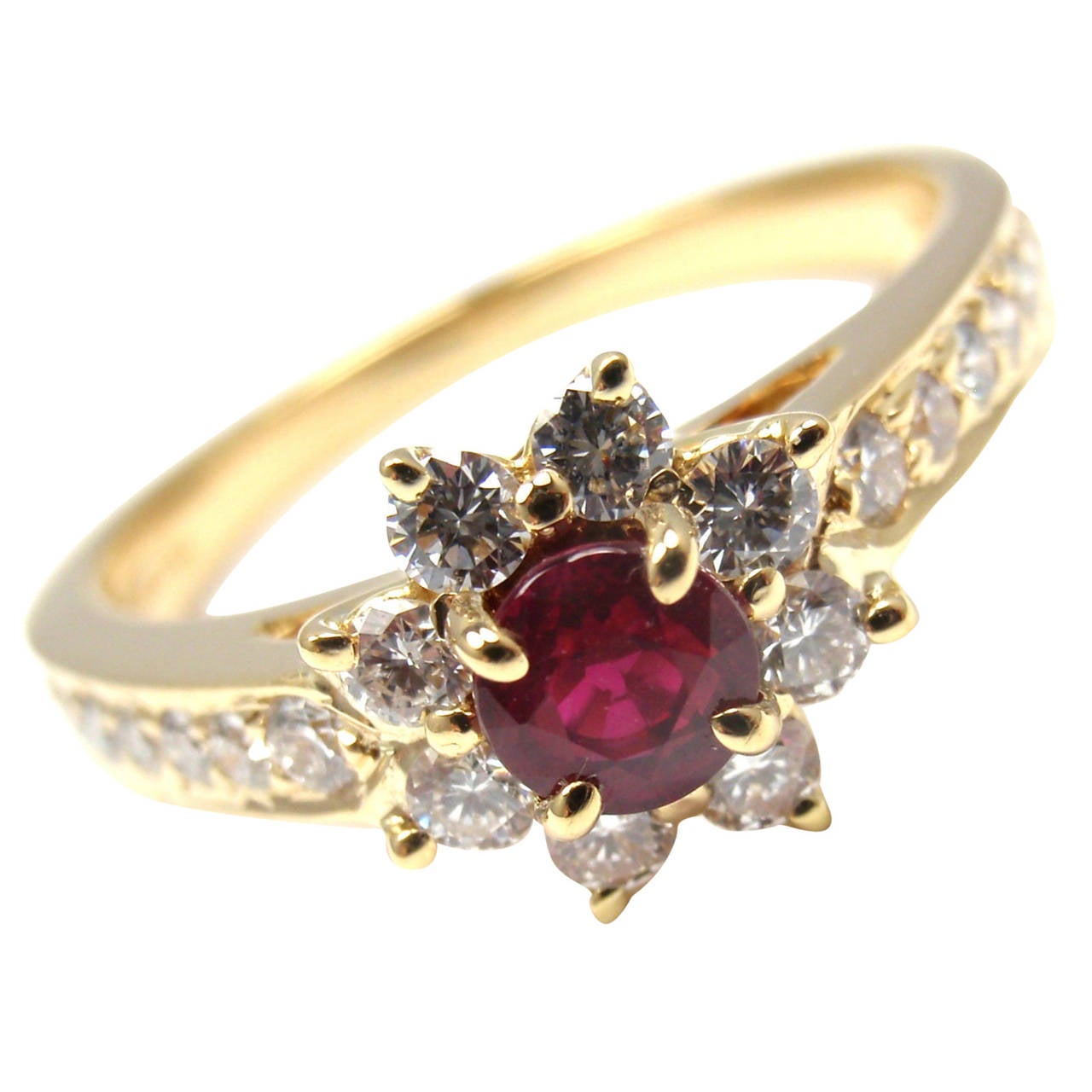 Tiffany & Co. Ruby Diamond Gold Flower Ring