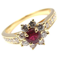 Retro Tiffany & Co. Ruby Diamond Gold Flower Ring