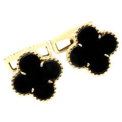 Van Cleef & Arpels Vintage Alhambra Black Onyx Gold Cufflinks