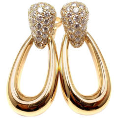 Cartier Diamond Gold Doorknocker Drop Earrings