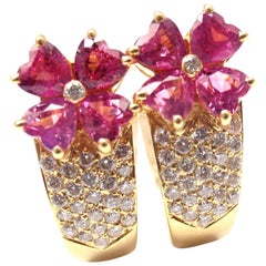 Van Cleef & Arpels Pink Sapphire Diamond Gold Flower Earrings