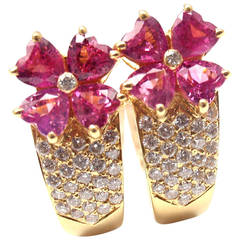 Van Cleef & Arpels Pink Sapphire Diamond Gold Flower Earrings 8