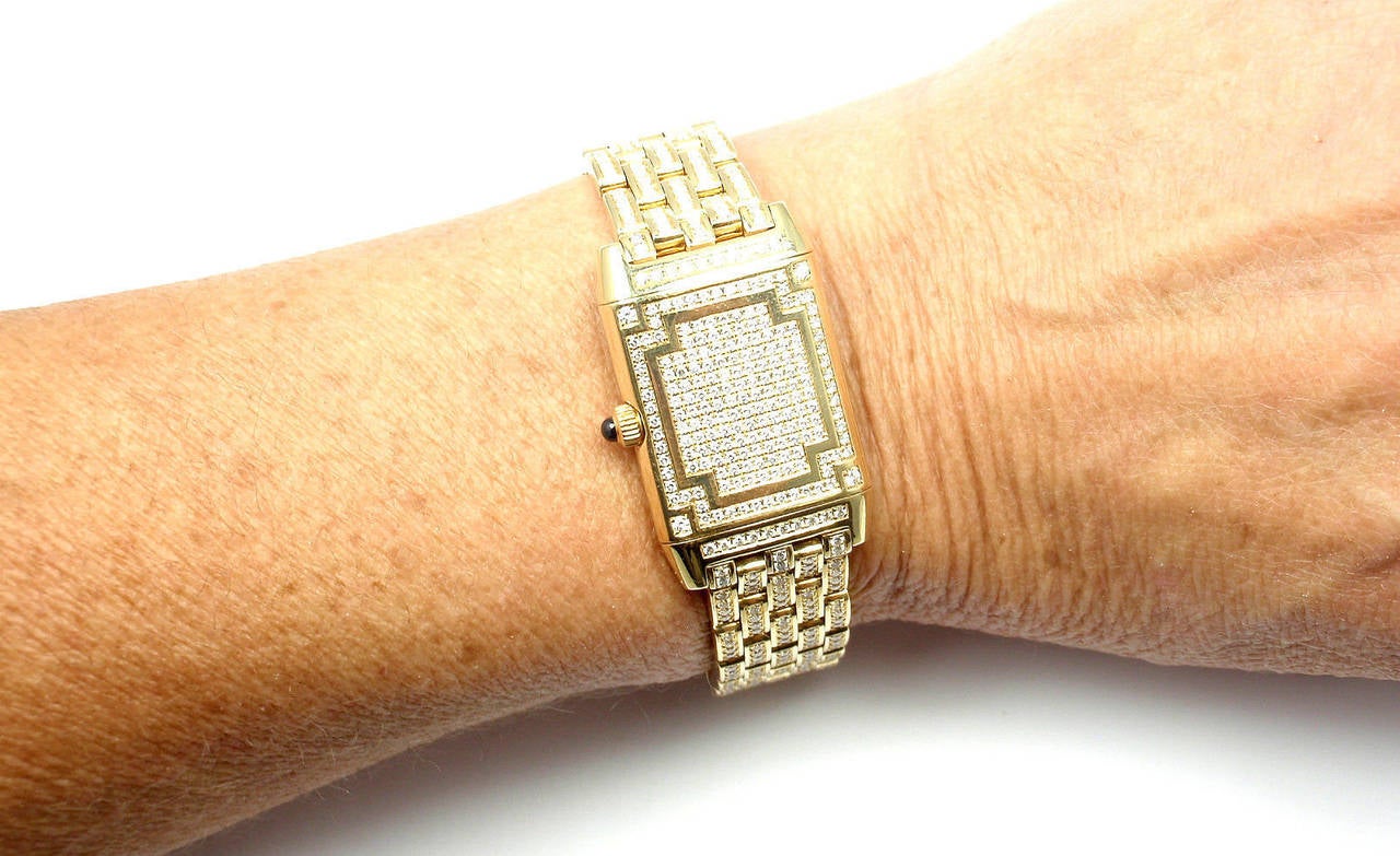 Jaeger-Lecoultre Lady's Yellow Gold Diamond Reverso Wristwatch Ref 267.1.86 3