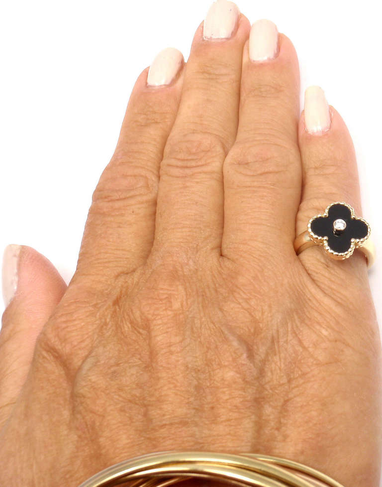 Women's Van Cleef & Arpels Alhambra Black Onyx Diamond Yellow Gold Ring
