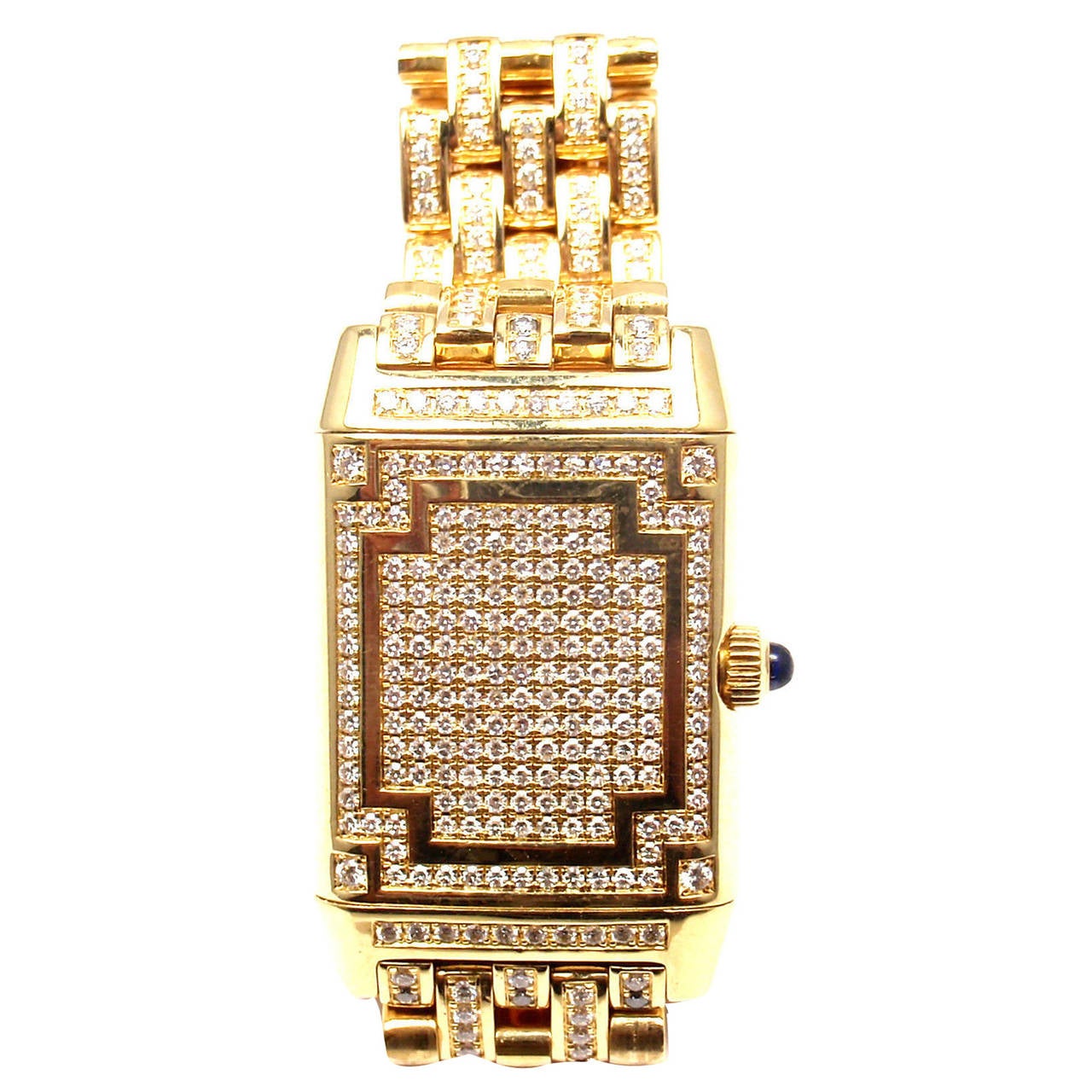 Jaeger-Lecoultre Lady's Yellow Gold Diamond Reverso Wristwatch Ref 267.1.86