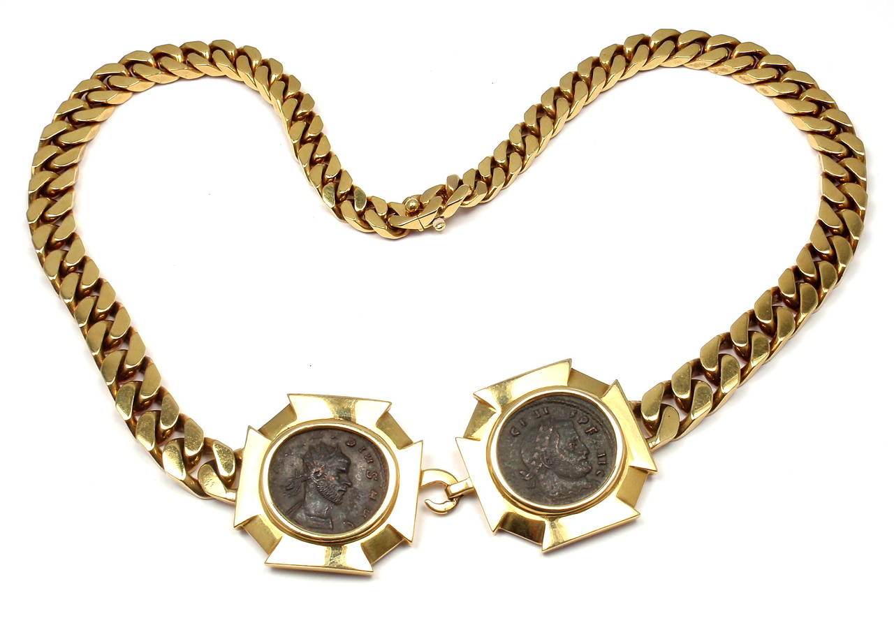Bulgari Two Ancient Coins Gold Link Necklace 5