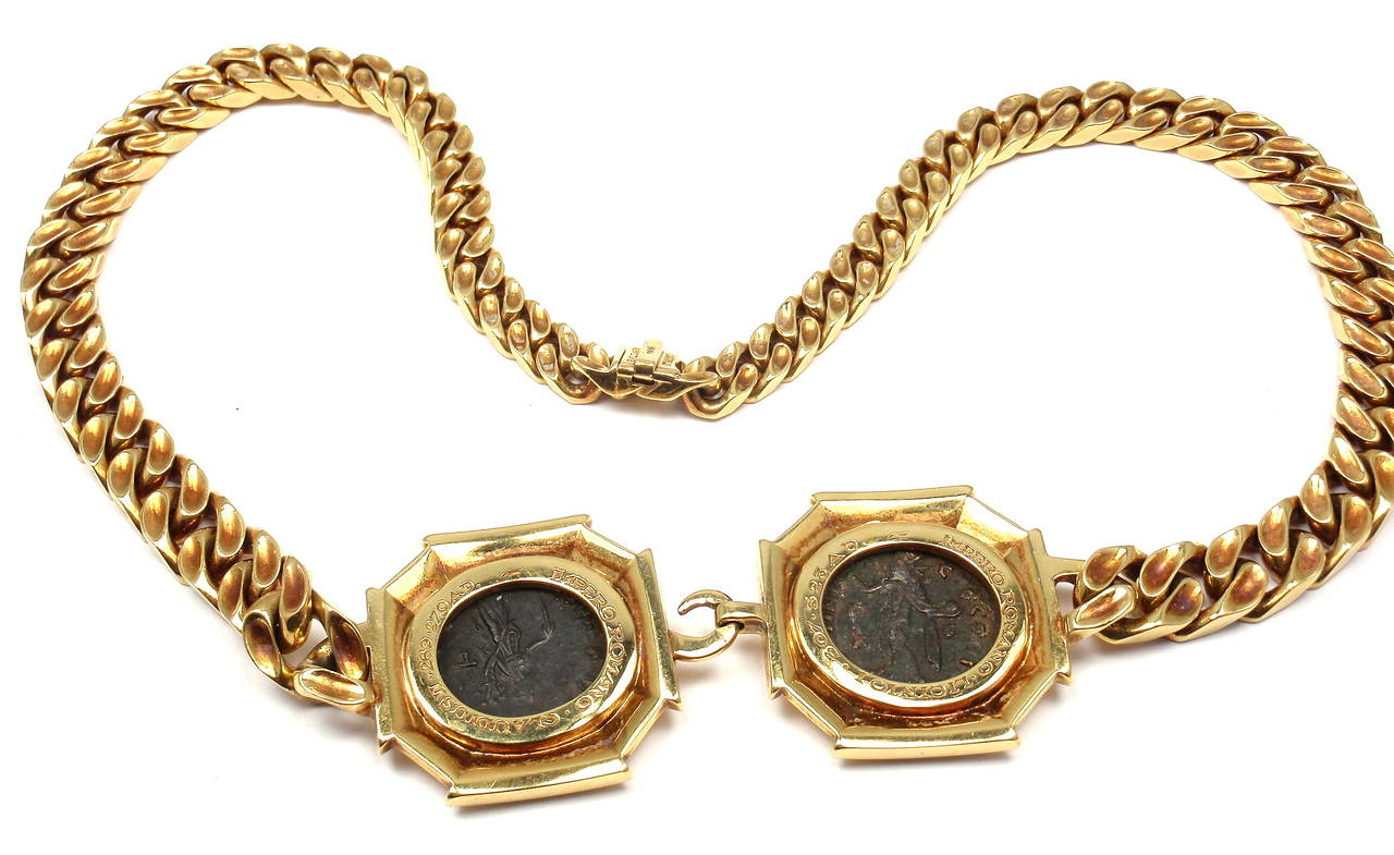 Bulgari Two Ancient Coins Gold Link Necklace 6
