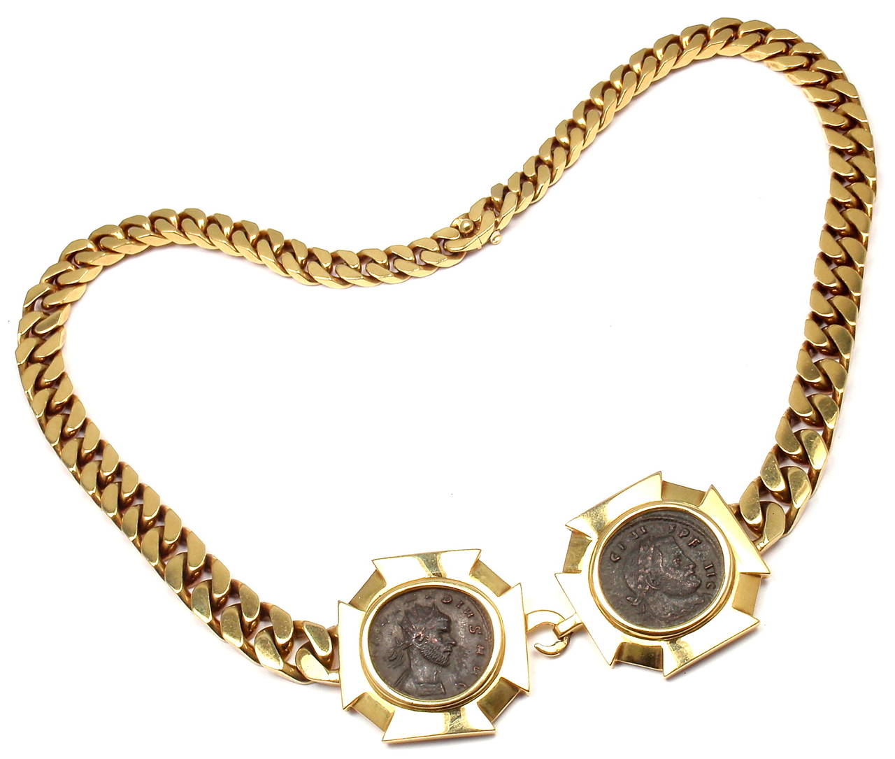 Bulgari Two Ancient Coins Gold Link Necklace In New Condition In Holland, PA