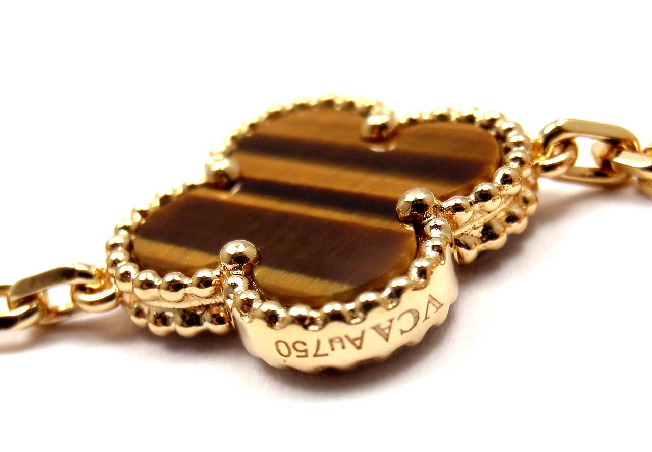 Van Cleef & Arpels Vintage Alhambra 20 Motif Tiger’s Eye Gold Necklace 1