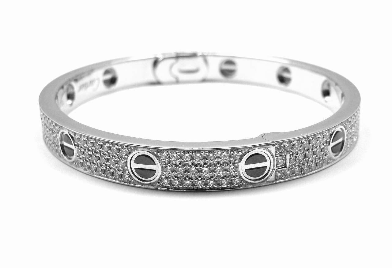 Cartier Love All Diamond & Ceramic White Gold Bangle Bracelet Size 18 In New Condition In Holland, PA