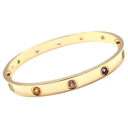Cartier Color Stone LOVE Yellow Gold Bangle Bracelet Size 17 at 1stDibs |  cartier love bracelet with colored stones, cartier love bracelet colored  stones, cartier love bracelet multi color stones