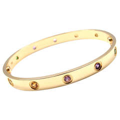 Cartier Color Stone LOVE Yellow Gold Bangle Bracelet Size 17